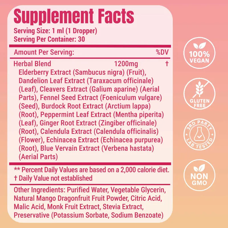 Leefar Cutting Drops – Lymphatic-Focused Debloat Formula with Dandelion, Cleavers, Burdock & Elderberry for Lymphatic Drainage, Bloat Relief, Digestive Comfort and Detox – Mango Dragonfruit Flavor, 30 Servings