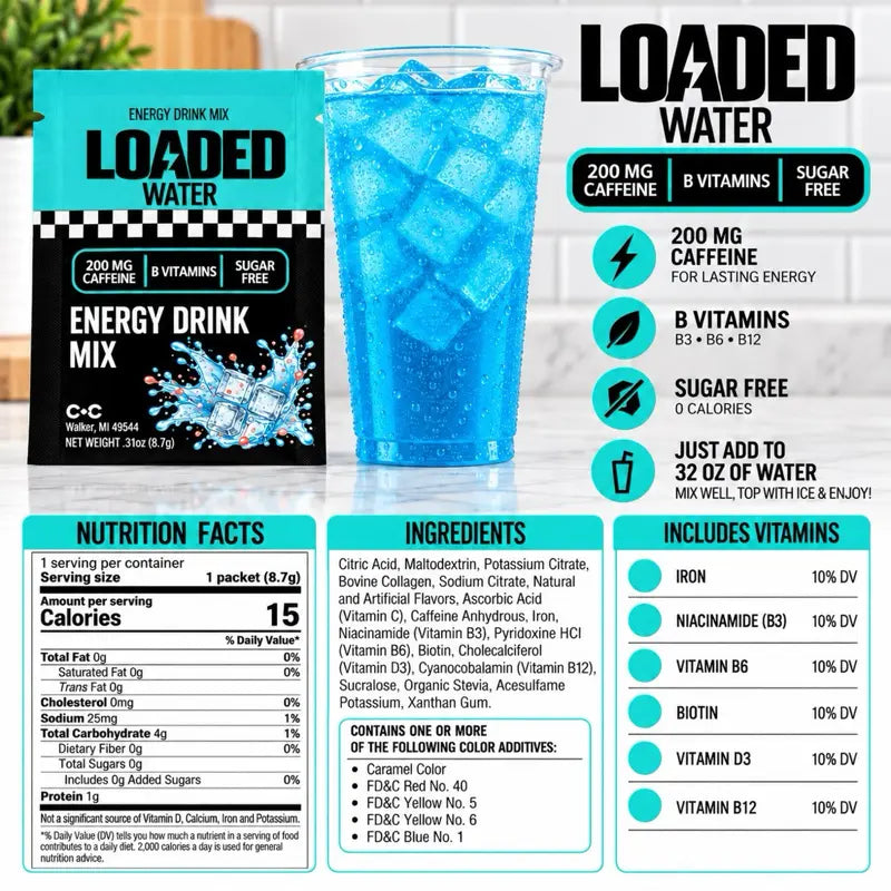 Loaded Water-Viral – Single Packet | 32Oz Sugar Free Caffeinated Flavored Powder Beverage Mix | Made in USA | Easy to Mix