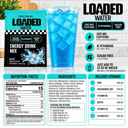 Loaded Water-Viral – Single Packet | 32Oz Sugar Free Caffeinated Flavored Powder Beverage Mix | Made in USA | Easy to Mix
